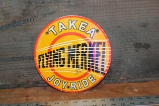Take A Joy Ride Flying Merkel Motorcycle Dealer Porcelain Metal Sign Gas Oil 66
