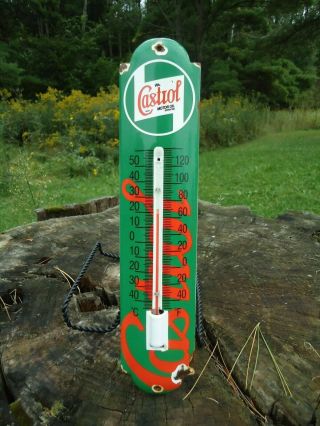 Old Vintage Castrol Motor Oil Thermometer Porcelain Gas Station Sign