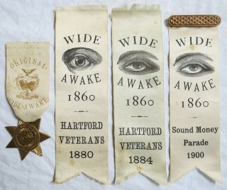 Wide Awake Club Ribbons 1880/1884/1900 Sound Money Parade Mckinley Old Antique