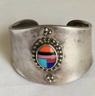 Vintage Sterling Silver 925 Mexico Multi - Stone Inlay Turquoise Cuff Bracelet