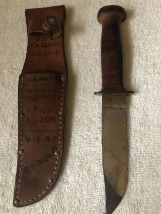 Wwii Usn Fighting Knife Robeson Shuredge No.  20 W/ Orig Leather Sheath