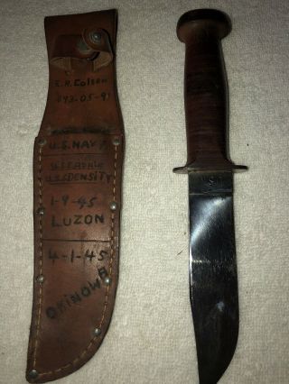 WWII USN Fighting Knife Robeson Shuredge No.  20 w/ Orig Leather Sheath 2