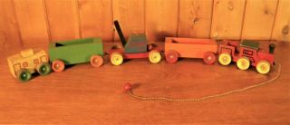 Vintage Holgate Toys No.  1050 Color Train Wooden Pull Toy 5 - Piece Set C.  1939