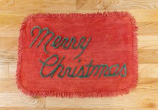 Vintage Red And Green Chenille Christmas Rug