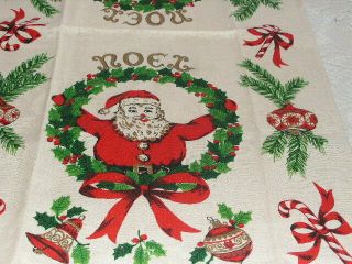 Vintage Christmas Tea Towel Santa Noel Linen Print Kitchen Towel Ornaments Candy