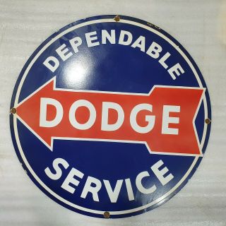 Dodge Dependable Service 30 Inches Round Vintage Enamel Sign