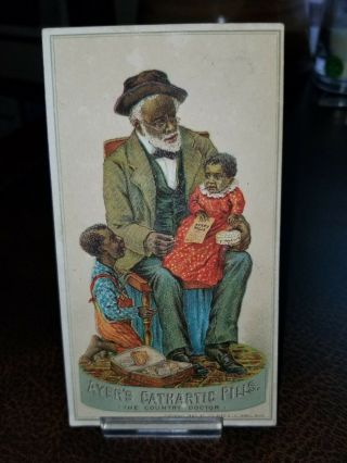 Vintage 1880s Trade Card - Black Americana Lowell Mass Ayres Cathartic Pills