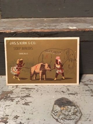 1880s Era Trade Blotter Card Elephants Black Children Jas Kirk Soap Chicago