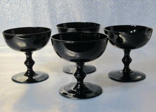 Set Of 4 Mid Century Modern Carlo Moretti Italian Black Glass Glasses