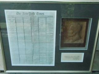 Ny Times Framed Newspaper,  Of President Lincoln 