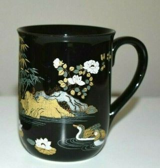Otagiri Mugs Gold Sea Shell Starfish & Water Lilies Vtg Japan Porcelain Black