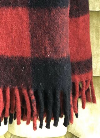 Supersprint Vintage Wool Car Throw Blanket With Fringe - Plaid Red And Black 3