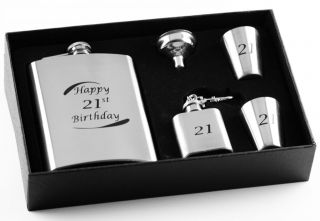 21st Birthday Stainless Steel 5 Piece Hip Flask Gift Set - Engravable Keepsake