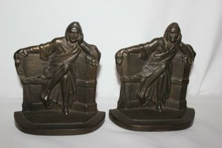 Vintage Art Deco Alighieri Dante Bronze Metal Bookends 1930 Figural Signed