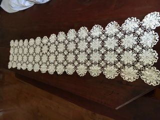 Collectible Vintage Crochet Table Runner Cream Color Approx.  60x15 " Great Condio