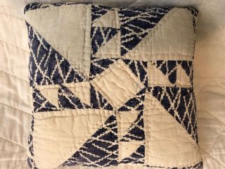 Prim Vintage Quilt Pillow Farmhouse,  Americana,  Ooak,  Handmade,  9x10 " Blue/cream