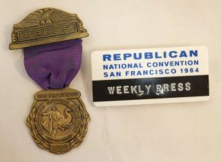 Vintage 1964 Republican National Convention Berry Goldwater Press Badge Medal