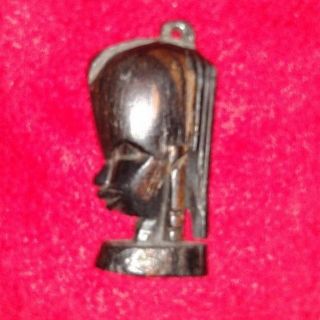Hand Carved African Wooden Native Female Mini Head For Necklace,  Vintage
