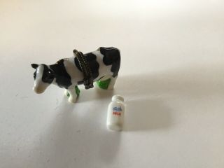 Porceline Hinged Trinket Box Cow With Milk Bottle
