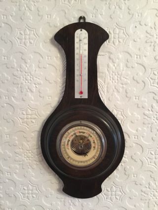 Antique Vintage Banjo Aneroid Wall Barometer & Thermometer