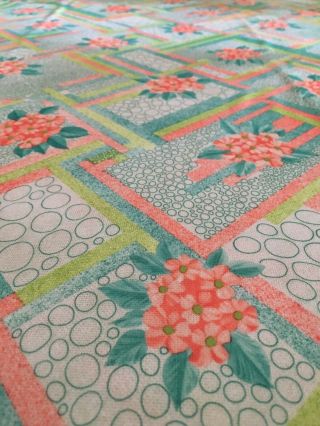 2,  Yards Vintage Floral Polyester Fabric Pastels Peach Green 59 " Width
