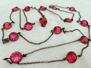 Vintage Antique Art Deco Czech Pink Paste Crystal Glass Long Necklace
