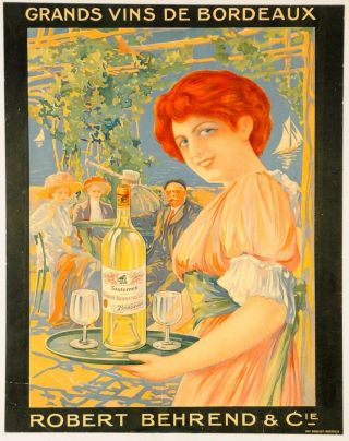 Vintage French Small Wine Poster For " Robert Behrend & Cie "