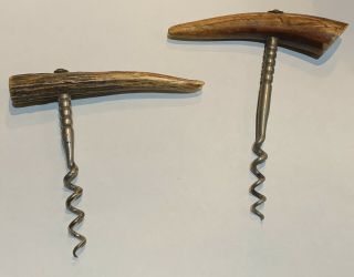 Set Of 2 Antique Horn Handled Corkscrews