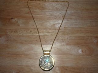 Vintage Lanvin Rhinestone Clock Medallion Pendant Statement Chain Necklace
