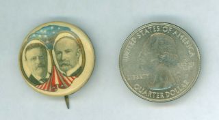 1904 Vtg President Theodore Roosevelt Fairbanks Jugate Political Pinback Button