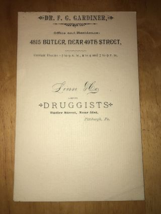 Antique Doctors Prescription Pad,  Pittsburgh Pa,  Dr.  F.  G.  Gardiner