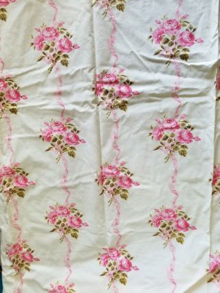 Vintage Fieldcrest Full Size Fitted Sheet Percale Pink Rose Floral Off White