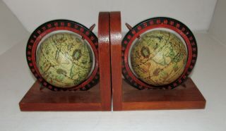 Vintage Globe Book Ends Bookend Old World Rotating Bookends Wooden
