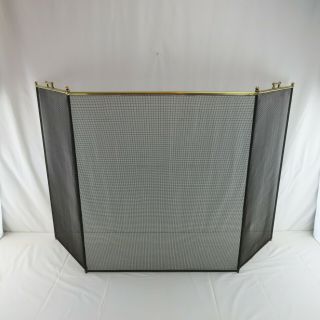 Vintage Wire Mesh Fireplace Screen 3 - Panel With Brass Rim Simple Elegance Fine