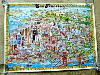 Vintage Lovely Cartoon Map Of San Francisco Ca Very Detailed Bechtel Itel 1978