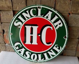 Vintage Sinclair Gasoline Porcelain Hc Gas Service Station Rack Pump Plate Sign