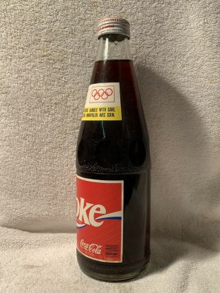 FULL 1 LITER COCA - COLA 1988 OLYMPIC GAMES PAPER LABEL SODA BOTTLE FROM CANADA 3