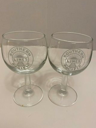 Southern Pacific Lines Logo Vintage Set Of 2 Wine Glasses