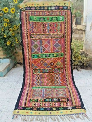 Vintage Moroccan Handmade Rug Tribal Azilal Old Kilim Rug Wool 6 