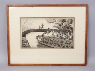Vintage Early 20c Edward A.  Wilson Van Rensselaer Erie Canal Gouache Painting