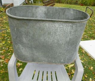 Antique Vintage Large Oval Galvanized Metal Wash Tub Planter With Steel Handles