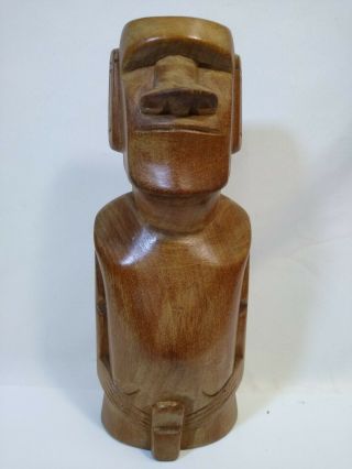 Vintage Easter Island Moai Carved Wood Figure With Symbols On Back 7.  5 "