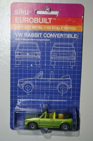 Siku Eurobuilt Diecast Volkswagen Rabbit Convertible Green 1/55 On Card