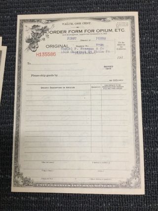 1915 Order Form For Opium - Medicine -