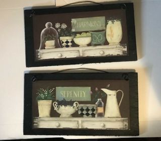Harmony Serenity Kitchen Sign Country Antique Vintage Home Decor Wooden 2 Pc