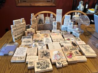 Huge 120 Lot Rubber Stamp Vintage Wood Stamps - Christmas,  Religious,  Sayings