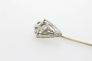 Intricate Filigree Art Deco 14k White Gold 0.  08 Ct Diamond Lapel Stick Hat Pin