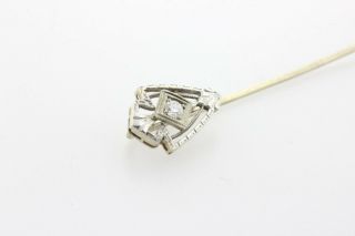 Intricate Filigree Art Deco 14K White Gold 0.  08 ct Diamond Lapel Stick Hat Pin 2