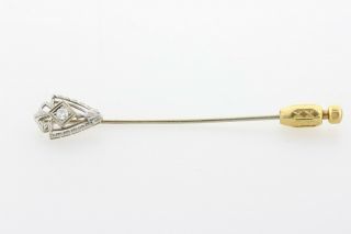 Intricate Filigree Art Deco 14K White Gold 0.  08 ct Diamond Lapel Stick Hat Pin 3