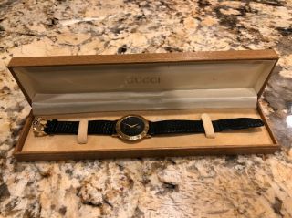 Gucci Vintage Men’s Watch Black Leather Band Gold Plated 181 - 558 3001m